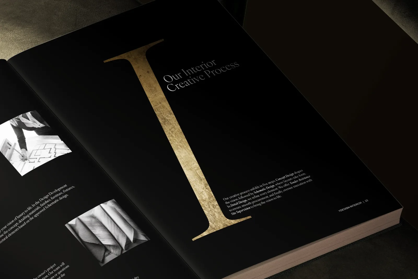 Aurum Atelier Interiors — Company profile design — product packaging design view 5